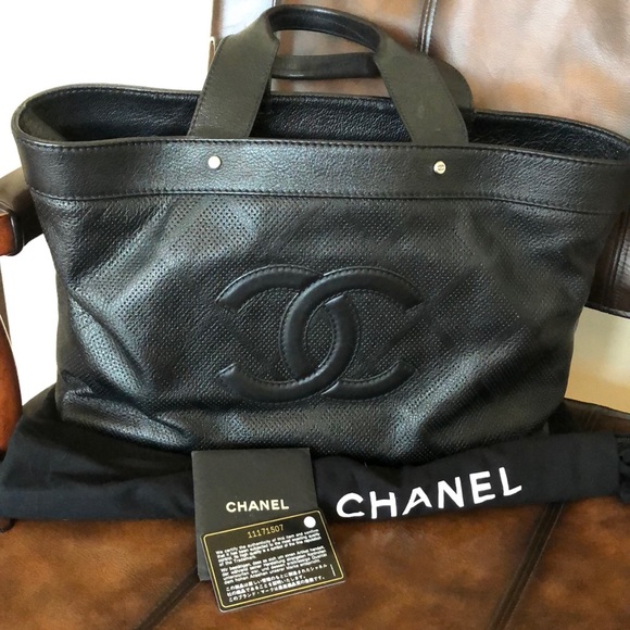 CHANEL Handbags - Chanel Large black perforated tote